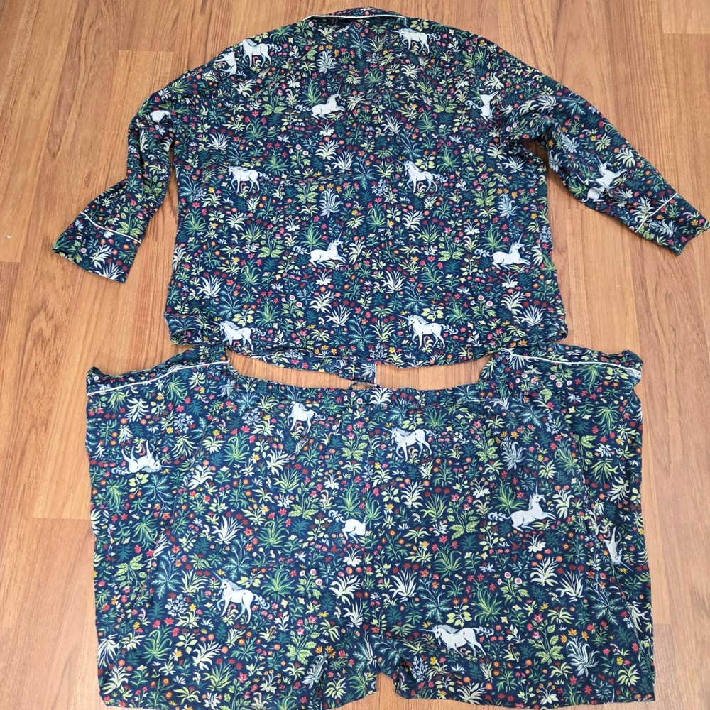 Printfresh Pajama Set 1X Womens Navy Unicorn Cotton Long Sleeve PJs top Bottoms - Picture 8 of 12